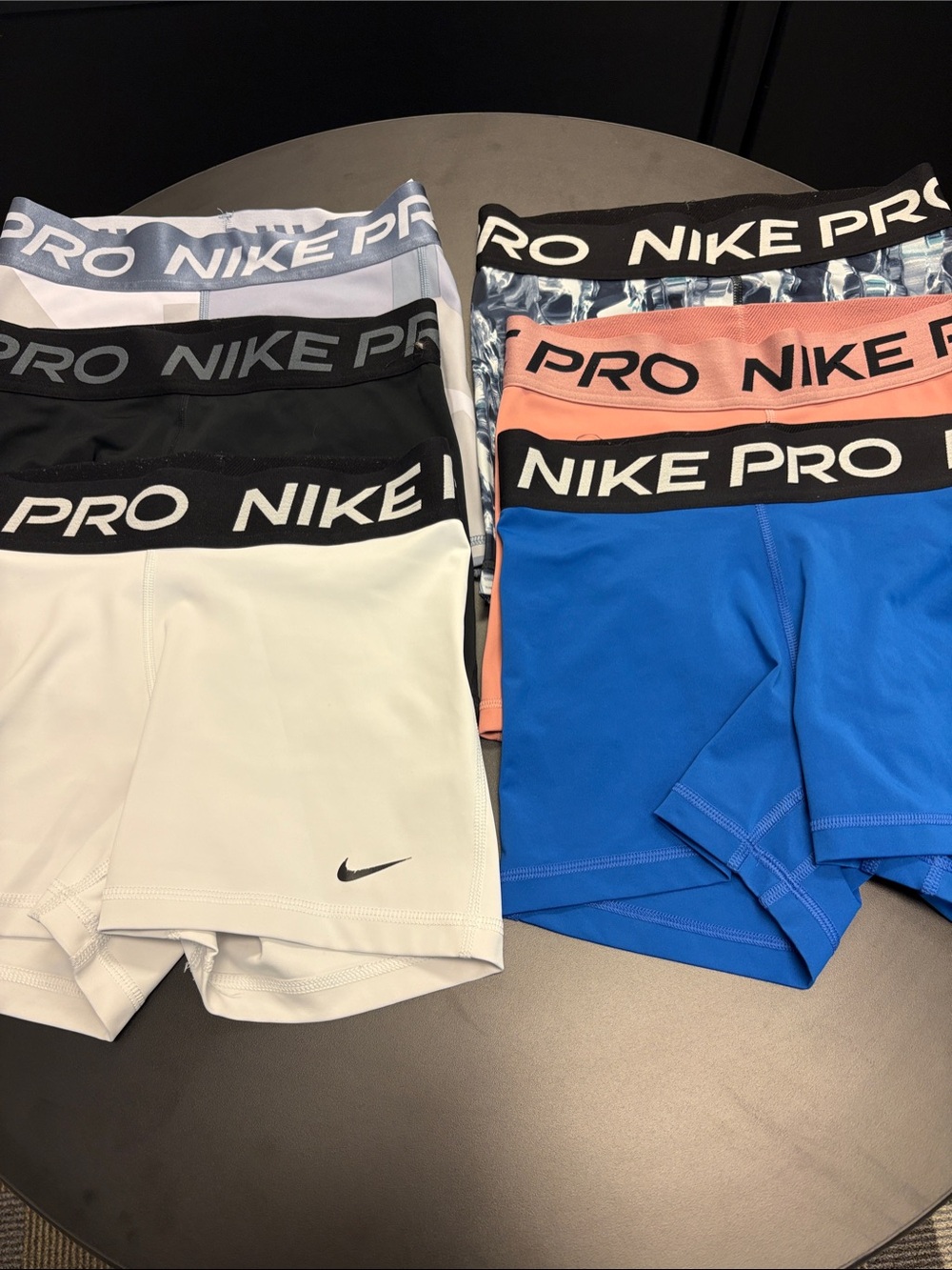 Bundle Womens Nike Pros- Blue, White, Black, Peach, gray, gray design